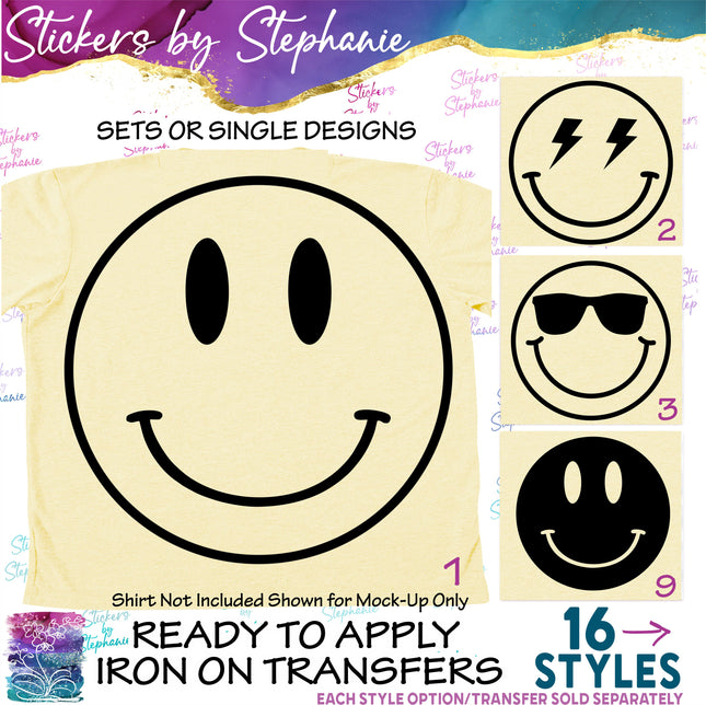 (s01-075) Emoji, Smiley Face Iron-On Transfer