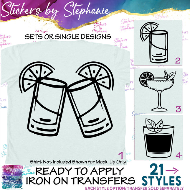 (s01-078) Cocktail Glass, Margarita, Martini Iron-On Transfer