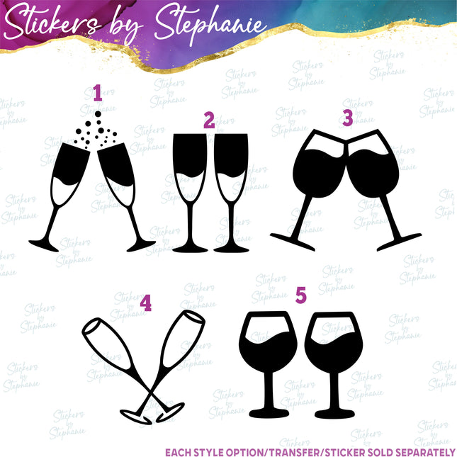 (s01-079) Champagne, Wine Glasses Iron-On Transfer