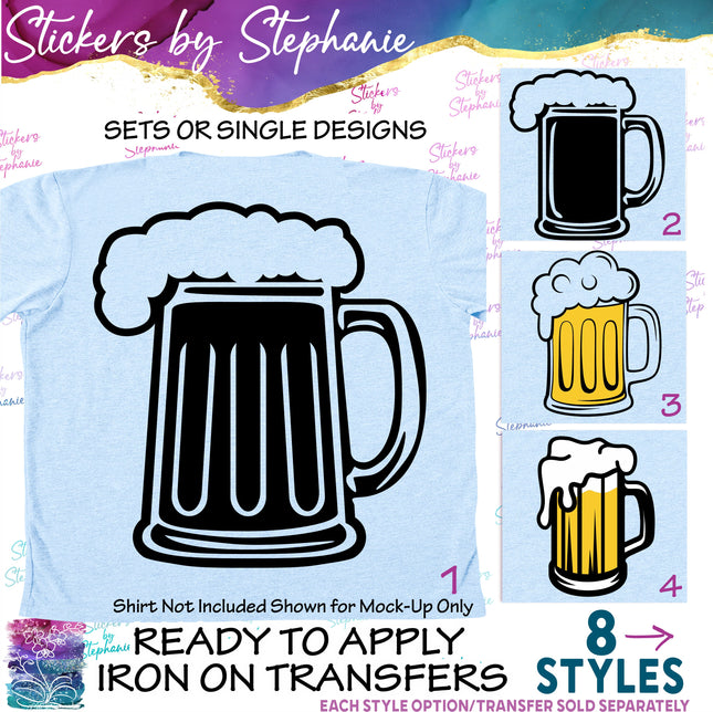 (s01-080) Beer Mug, Stein, Glass Iron-On Transfer