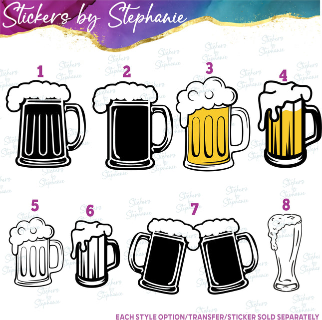(s01-080) Beer Mug, Stein, Glass Iron-On Transfer