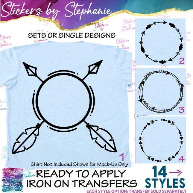 (s01-081) Arrow Monogram Frame Iron-On Transfer