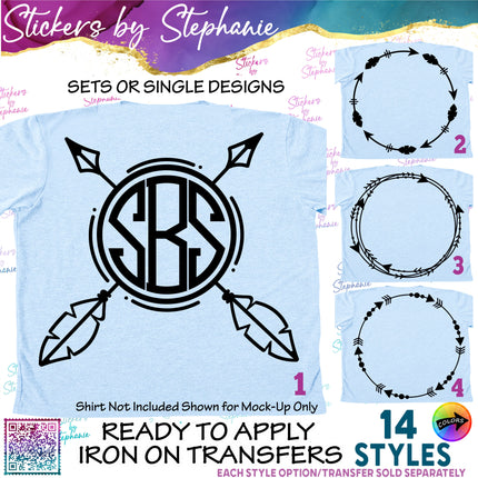 (s01-081) Arrow Monogram Frame Iron-On Transfer