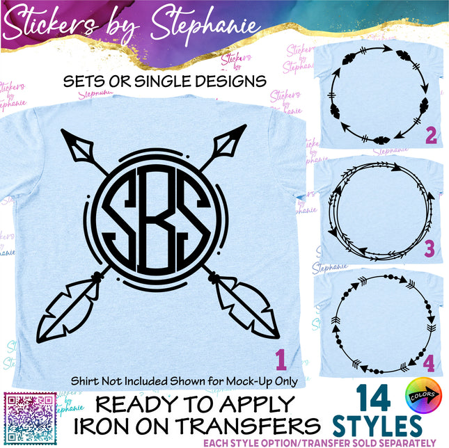 (s01-081) Arrow Monogram Frame Iron-On Transfer