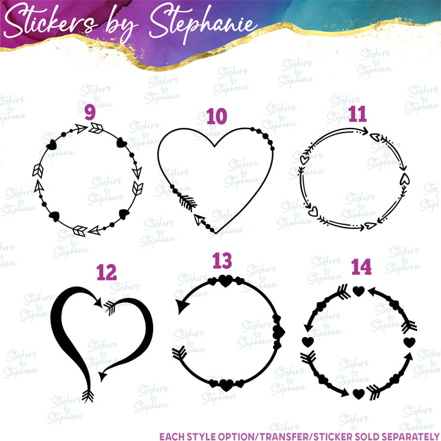 (s01-082) Heart Arrow Monogram Frame Iron-On Transfer