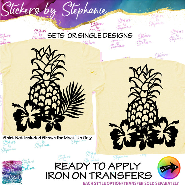 (s01-083) Pineapple Hibiscus Flowers Iron-On Transfer