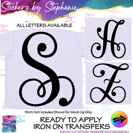 (s01-084) Script Monogram Letter Iron-On Transfer