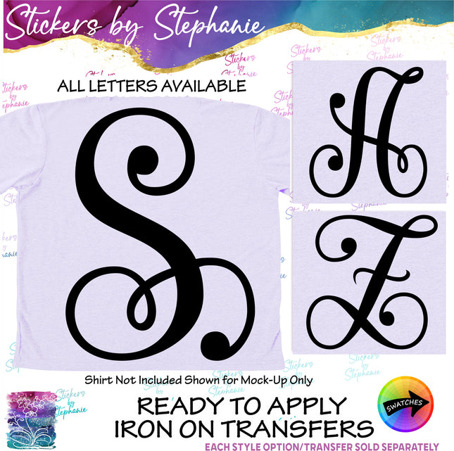 (s01-084) Script Monogram Letter Iron-On Transfer