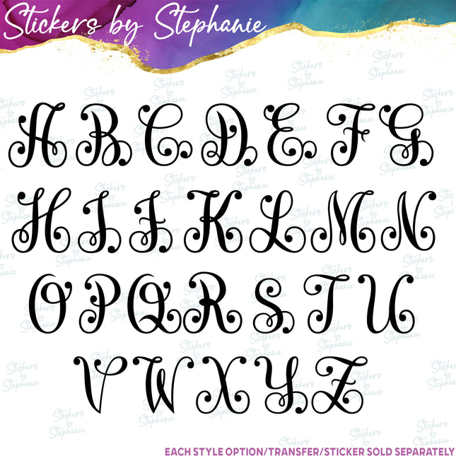 (s01-084) Script Monogram Letter Iron-On Transfer
