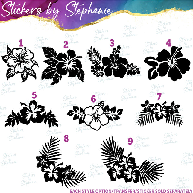 (s01-086) Hibiscus Flowers Leaves Iron-On Transfer