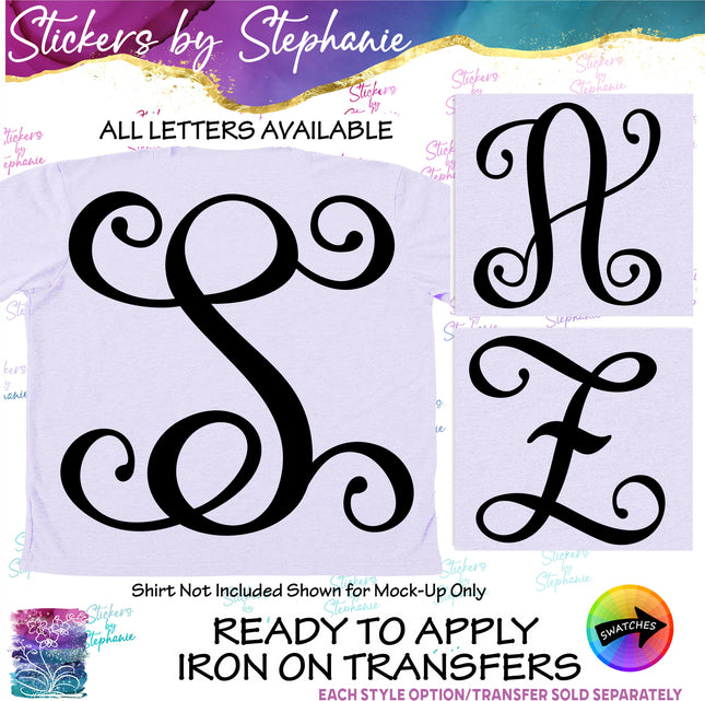 (s01-087) Vine Script Monogram Letters Iron-On Transfer