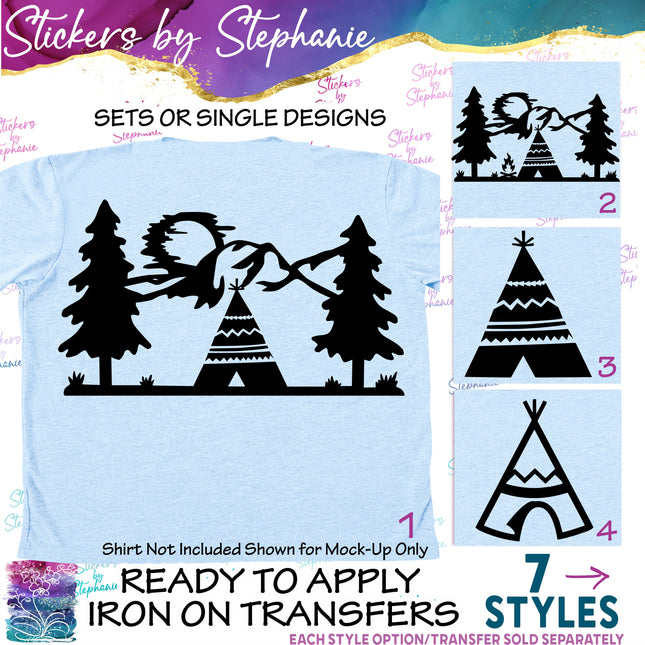 (s01-089) Teepee, Mountains Iron-On Transfer