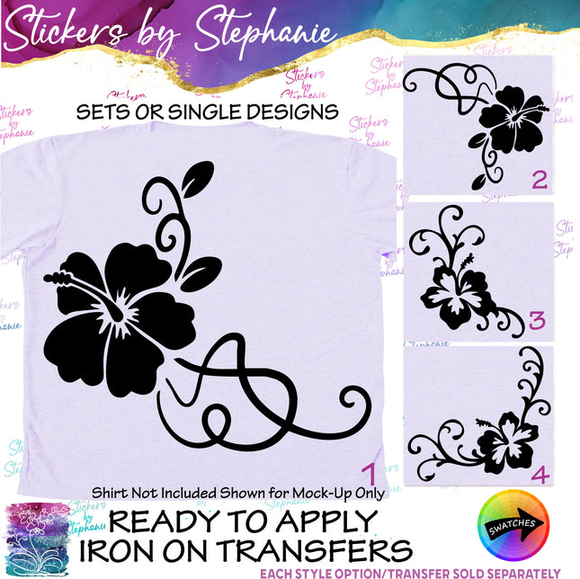 (s01-009) Hibiscus Flowers Iron-On Transfer