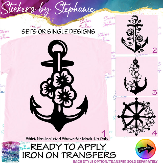 (s01-091) Anchor Flowers Iron-On Transfer