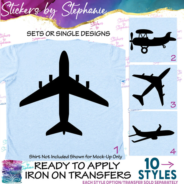 (s01-092) Airplane, Jet Plane Silhouette Iron-On Transfer