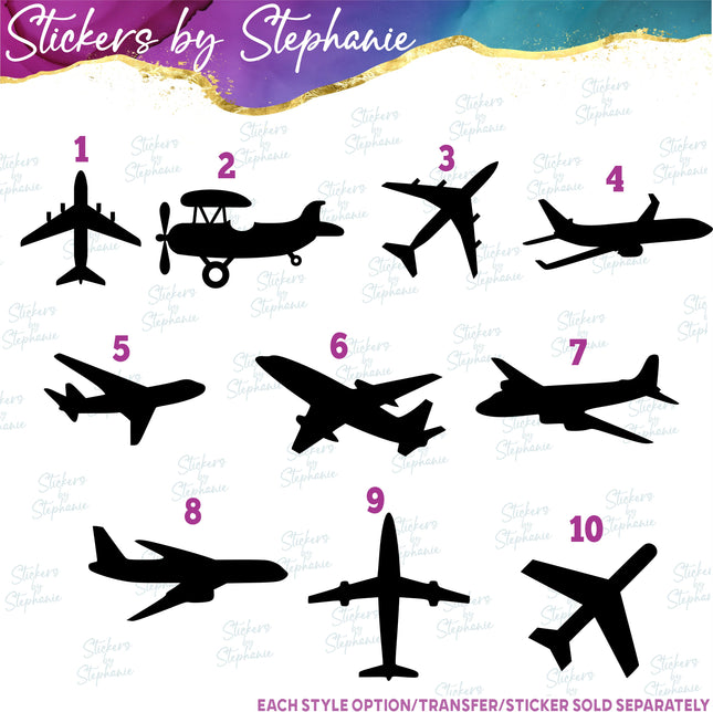 (s01-092) Airplane, Jet Plane Silhouette Iron-On Transfer