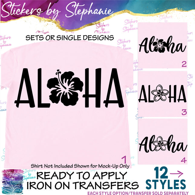 (s01-094) Aloha Hibiscus Plumeria Flowers Iron-On Transfer