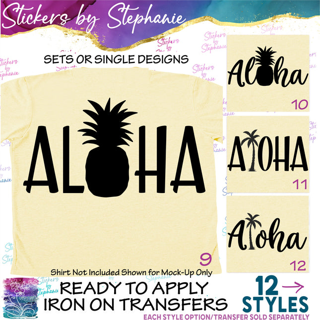(s01-096) Aloha Pineapple, Palm Tree Iron-On Transfer