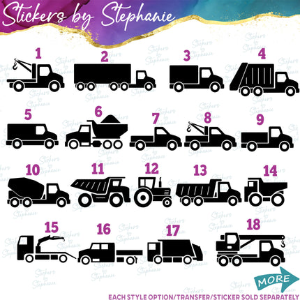 (s01-097)Truck, Tow, Delivery, Garbage Iron-On Transfer