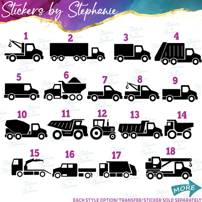 (s01-097)Truck, Tow, Delivery, Garbage Iron-On Transfer