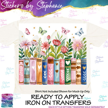 (s02-100) Books Floral Flowers Graphic Iron-On Transfer