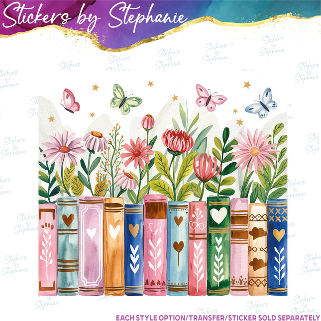(s02-100) Books Floral Flowers Graphic Iron-On Transfer