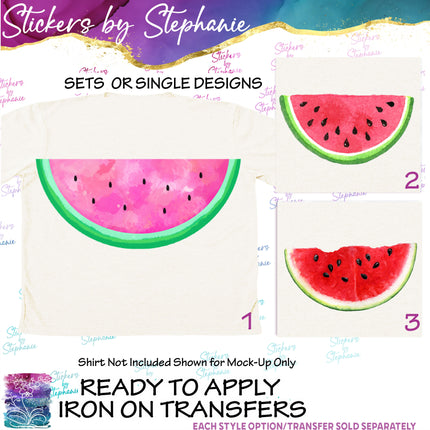 (s02-102) Watermelon Half Slice Watercolor Graphic Iron-On Transfer or Sticker