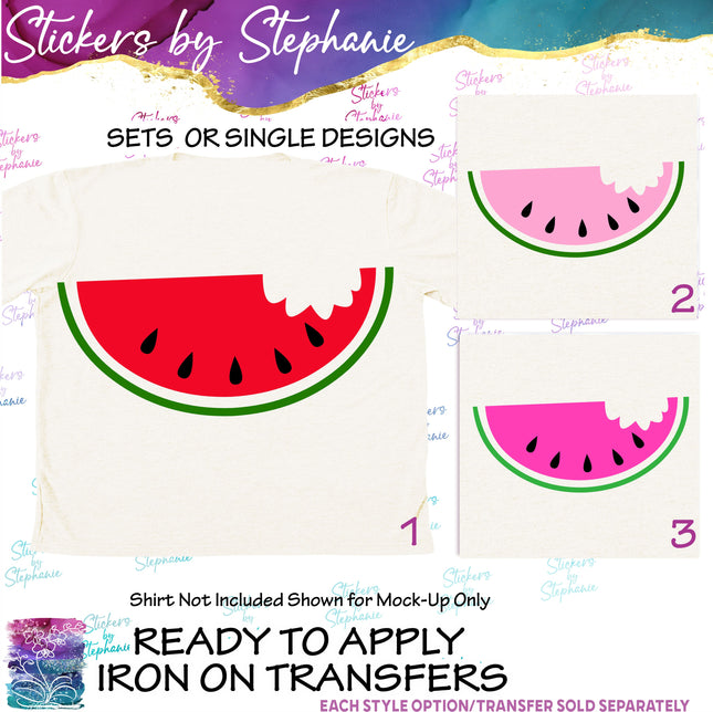 (s02-103) Pink Red Watermelon Half Slice Graphic Iron-On Transfer