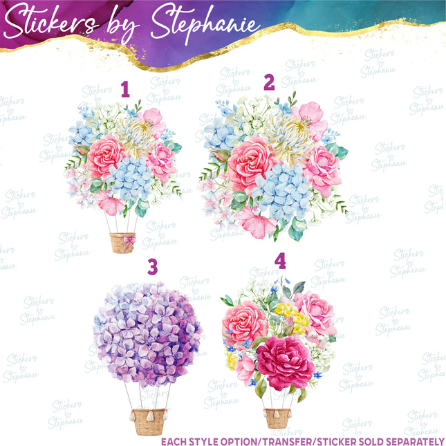(s02-104) Hydrangeas Flowers Hot Air Balloon Graphic Iron-On Transfer