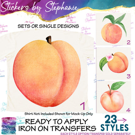 (s02-107) Peach Fruit Peaches Flowers Graphic Iron-On Transfer or Sticker