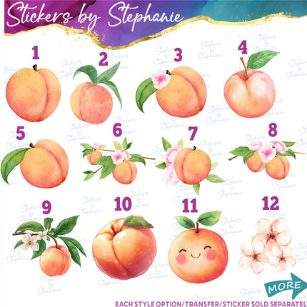 (s02-107) Peach Fruit Peaches Flowers Graphic Iron-On Transfer or Sticker