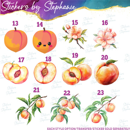(s02-107) Peach Fruit Peaches Flowers Graphic Iron-On Transfer or Sticker