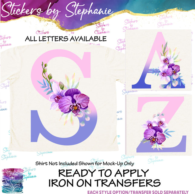 (s02-108) Pink Purple Orchid Letters Graphic Iron-On Transfer