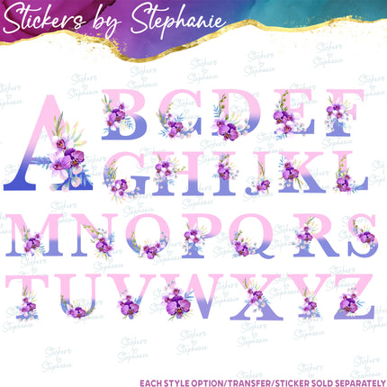 (s11-055) Pink Purple Orchid Letters Graphic Iron-On Transfer or Sticker