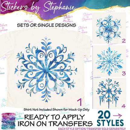 (s02-109) Snowflakes Snow Watercolor Graphic Iron-On Transfer or Sticker