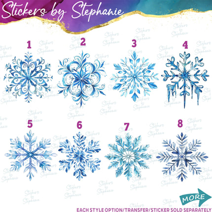 (s02-109) Snowflakes Snow Watercolor Graphic Iron-On Transfer or Sticker
