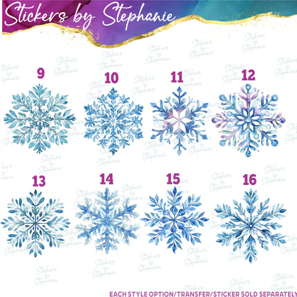 (s02-109) Snowflakes Snow Watercolor Graphic Iron-On Transfer or Sticker
