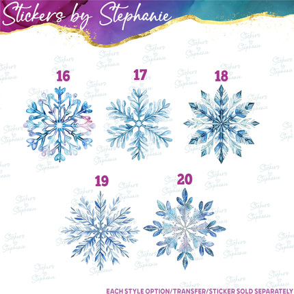 (s02-109) Snowflakes Snow Watercolor Graphic Iron-On Transfer or Sticker