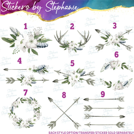 (s02-112) White Roses Cow Skull Arrow Graphic Iron-On Transfer or Sticker