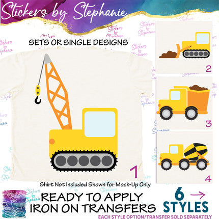 (s02-114) Yellow Construction Vehicles Graphic Iron-On Transfer or Sticker