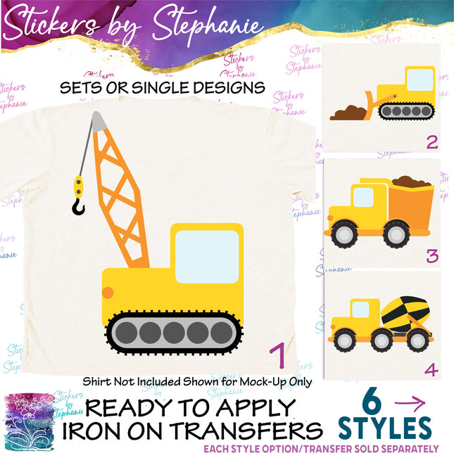 (s02-114) Yellow Construction Vehicles Graphic Iron-On Transfer