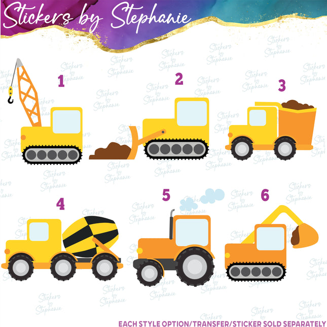 (s02-114) Yellow Construction Vehicles Graphic Iron-On Transfer
