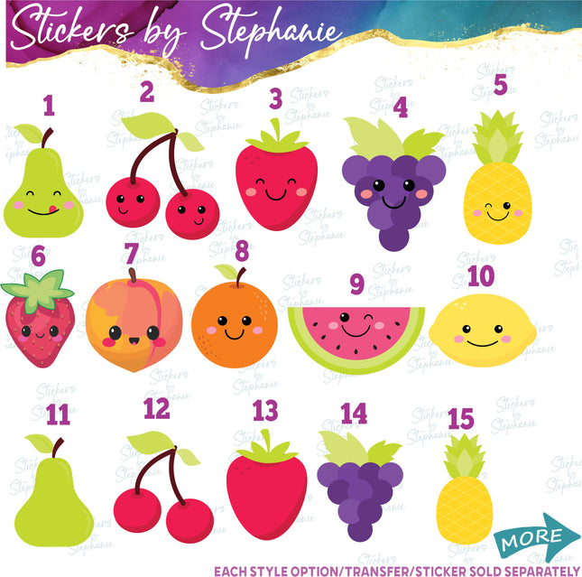(s02-115) Kawaii Fruit Illustrated Graphic Iron-On Transfer or Sticker