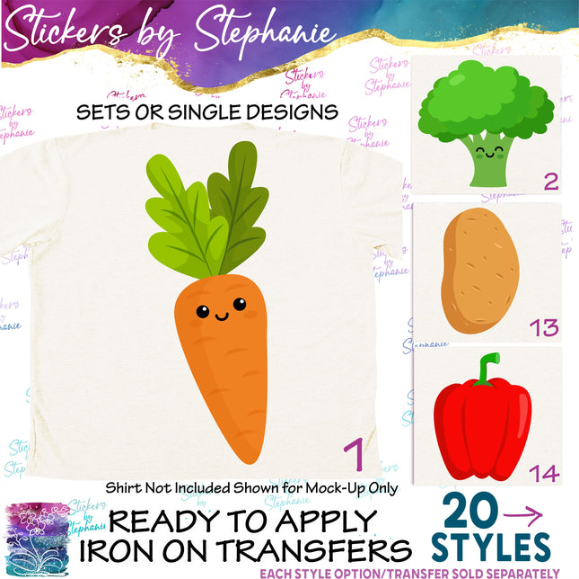 (s02-116) Kawaii Veggies Vegetables Graphic Iron-On Transfer or Sticker