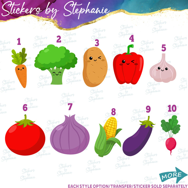 (s02-116) Kawaii Veggies Vegetables Graphic Iron-On Transfer or Sticker