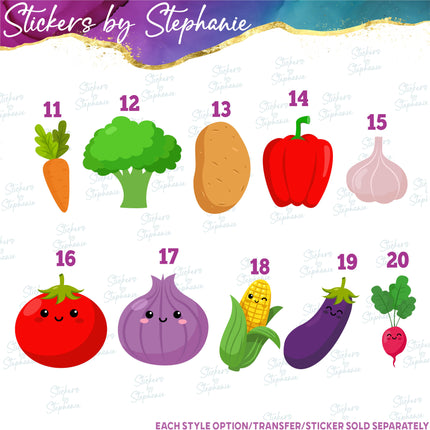 (s02-116) Kawaii Veggies Vegetables Graphic Iron-On Transfer or Sticker