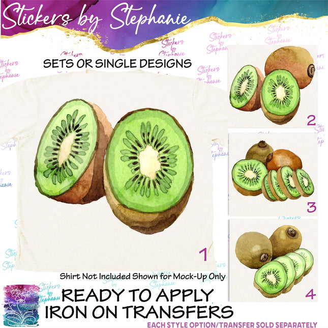 (s02-117) Kiwi Fruit Watercolor Graphic Iron-On Transfer or Sticker