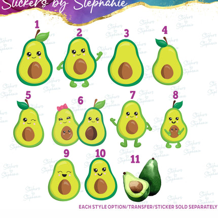 (s02-118) Kawaii Avocado Illustrated Graphic Iron-On Transfer or Sticker