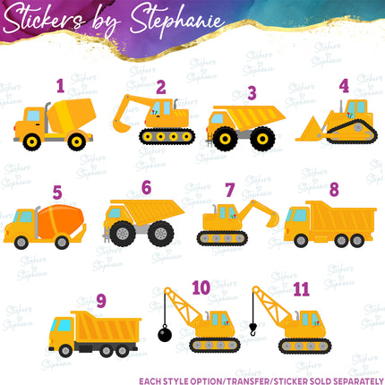 (s02-120) Yellow Construction Vehicles Graphic Iron-On Transfer or Sticker