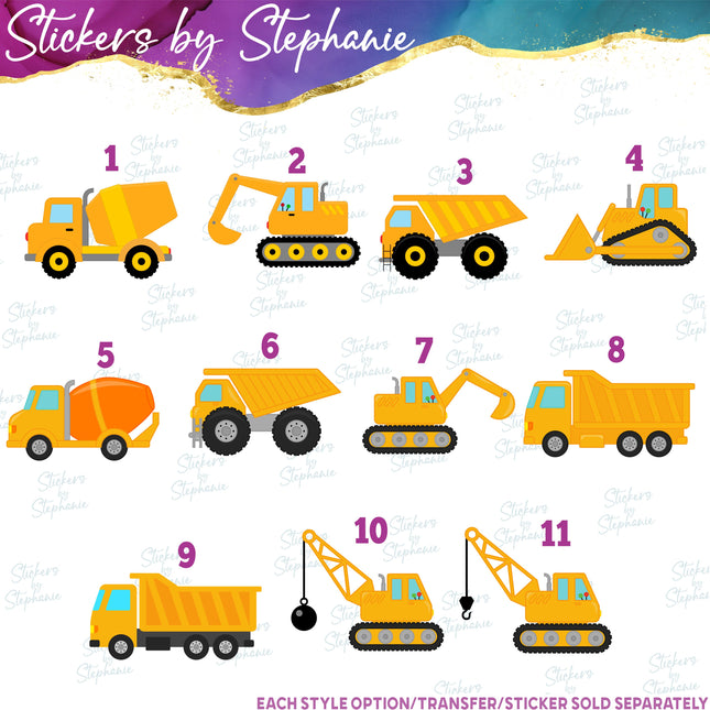 (s02-120) Yellow Construction Vehicles Graphic Iron-On Transfer or Sticker